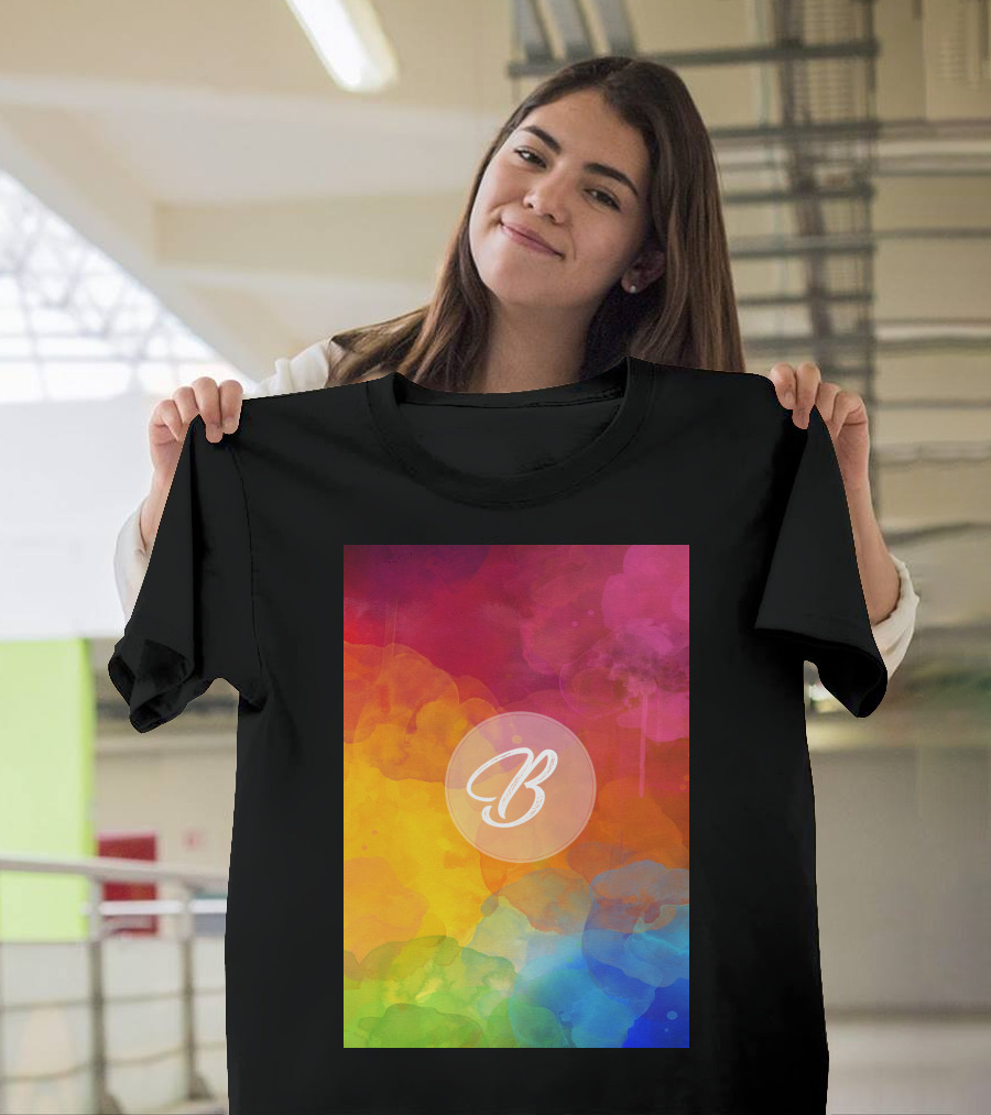 B Initial Colorful Watercolor Background T-Shirt