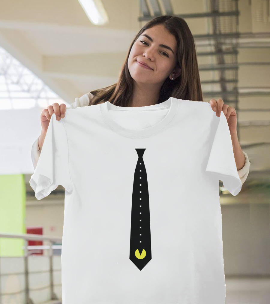 Pac-Man Black Tie with Yellow Icon and Dots T-Shirt