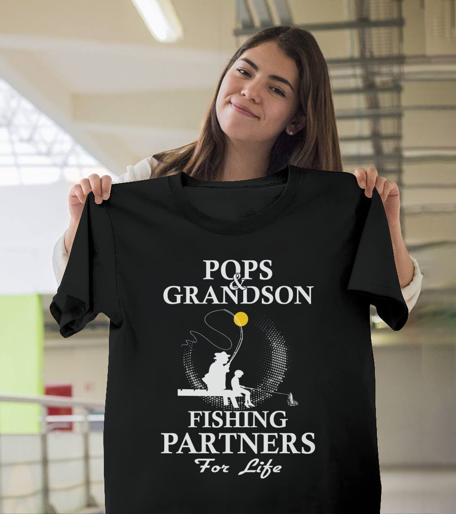 Pops And Grandson Fishing Partners For Life Silhouette Scene T-Shirt