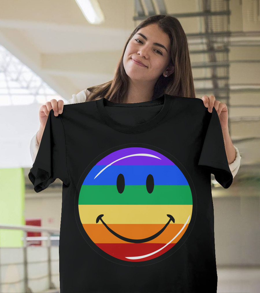 Rainbow Striped Smiling Face T-Shirt