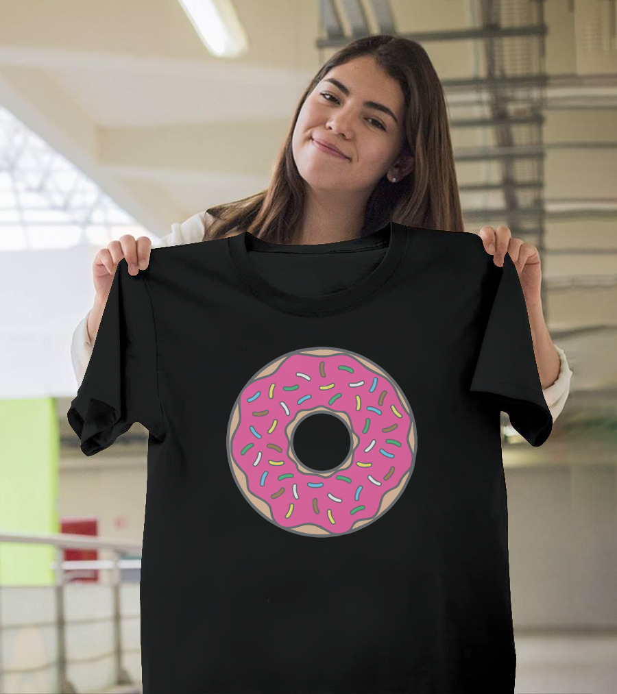 Strobery Donat Pink Sprinkled Circle Dessert T-Shirt