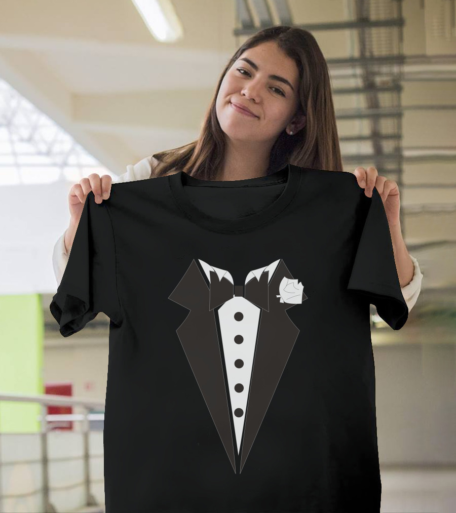 Tuxedo Jacket with Bow Tie and Rose Flower T-Shirt