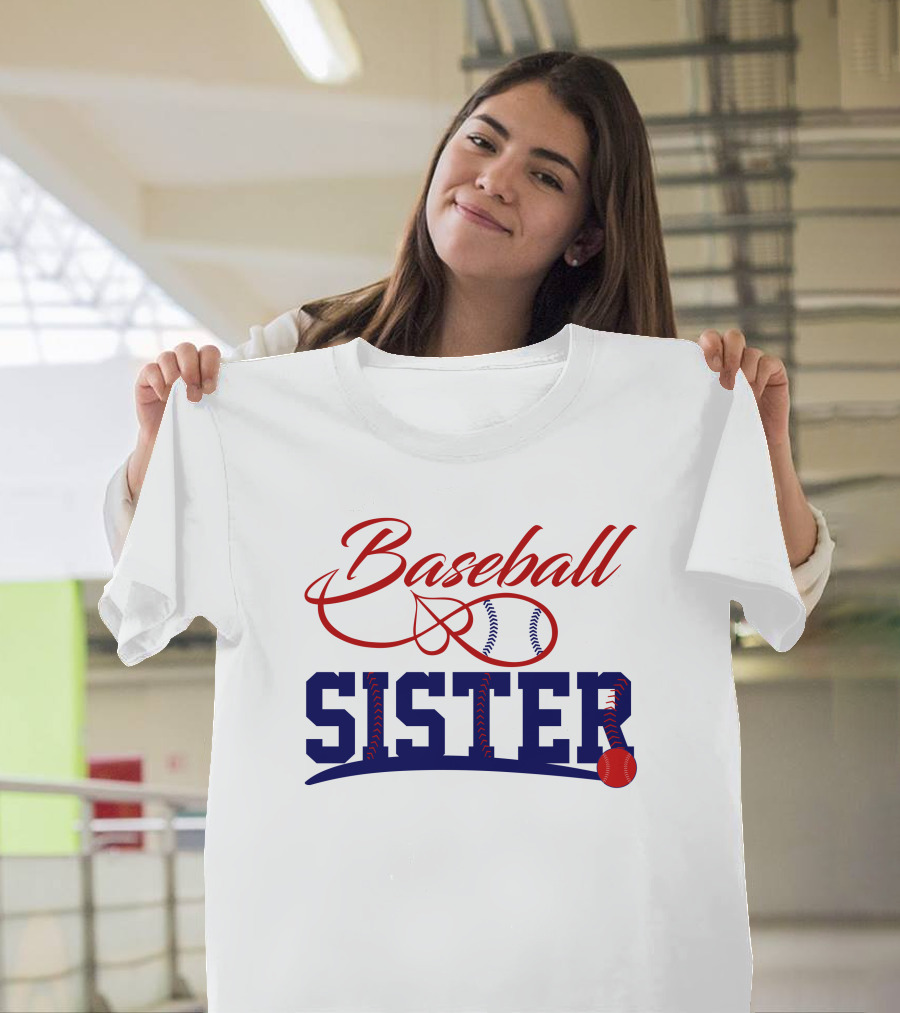 Baseball Sister Sports Themed Design with Red and Blue Ball T-Shirt
