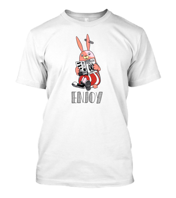 Enjoy Bunny Hipster Reading Magazine T-Shirt