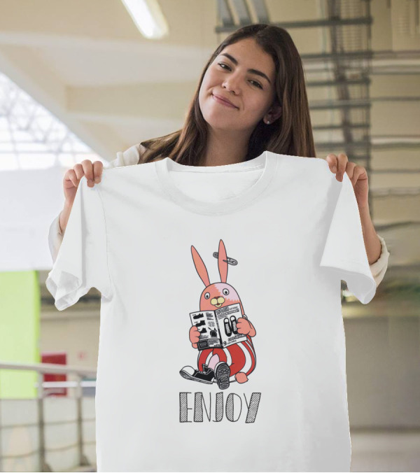 Enjoy Bunny Hipster Reading Magazine T-Shirt