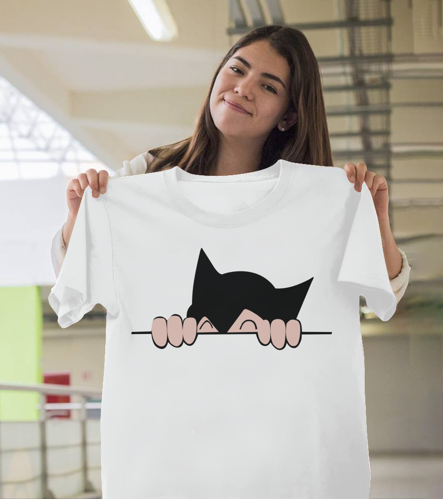 Astro5a Peeking Cartoon Character with Black Cat Ears T-Shirt