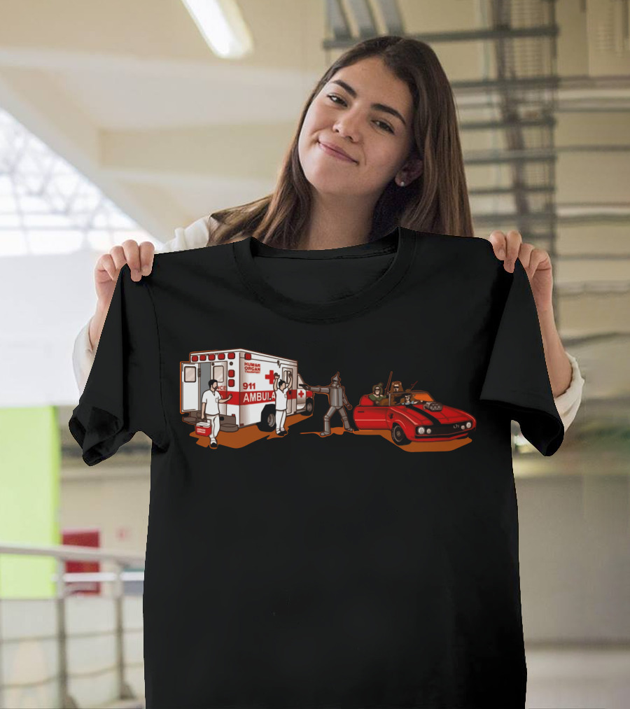 Heartless 911 Ambulance Tin Man and Car Irony T-Shirt