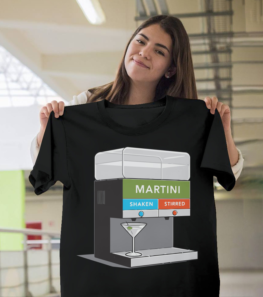 Martini Shaken Stirred Beverage Dispenser with Cocktail Glass T-Shirt