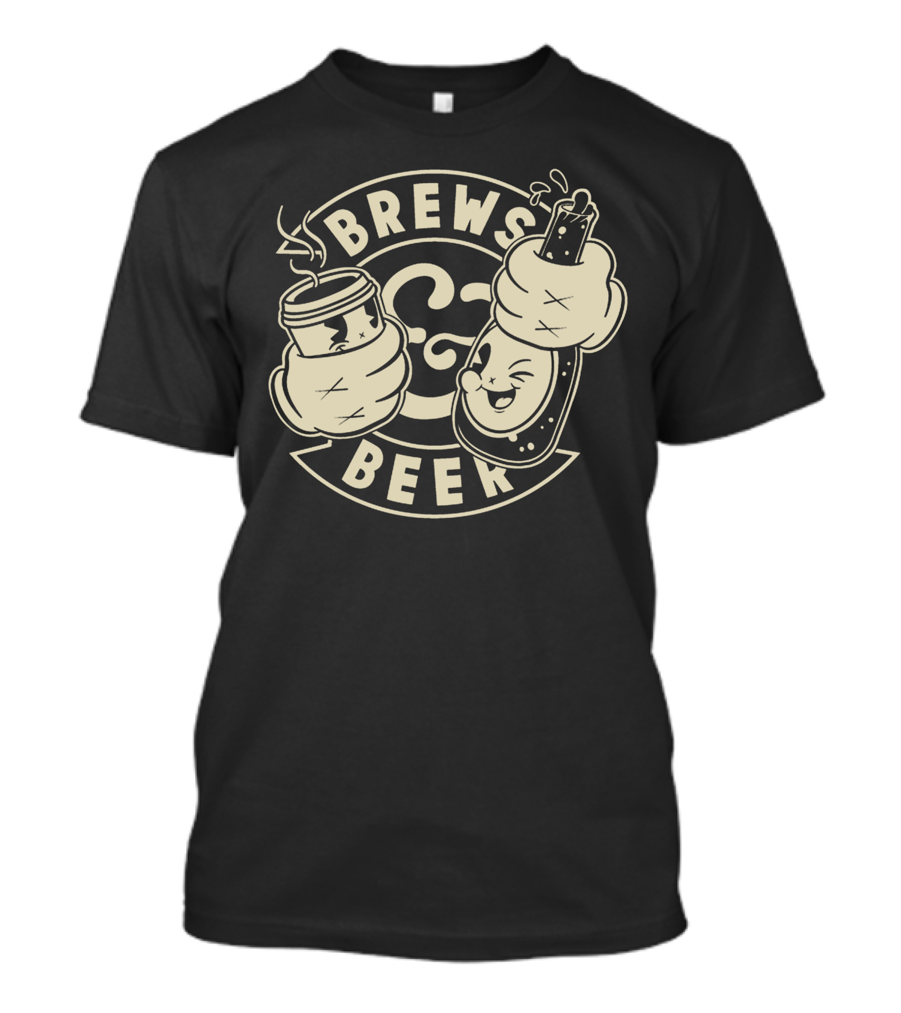 Brews And Beer Coffee Cup And Smiling Bottle Duo T-Shirt