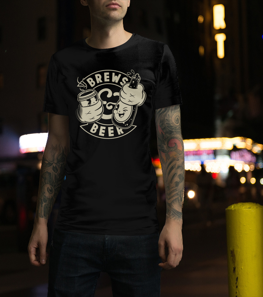 Brews And Beer Coffee Cup And Smiling Bottle Duo T-Shirt