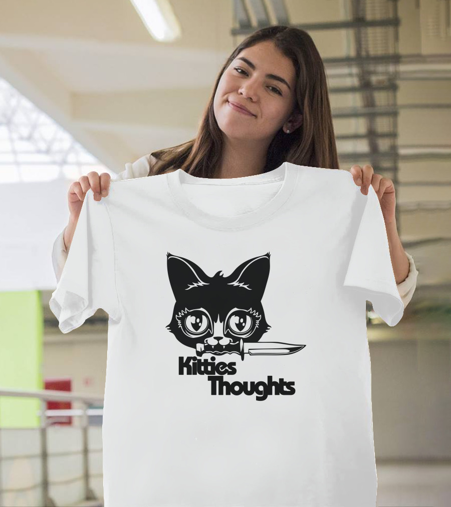 Kitties Thoughts Knife Cat Face T-Shirt