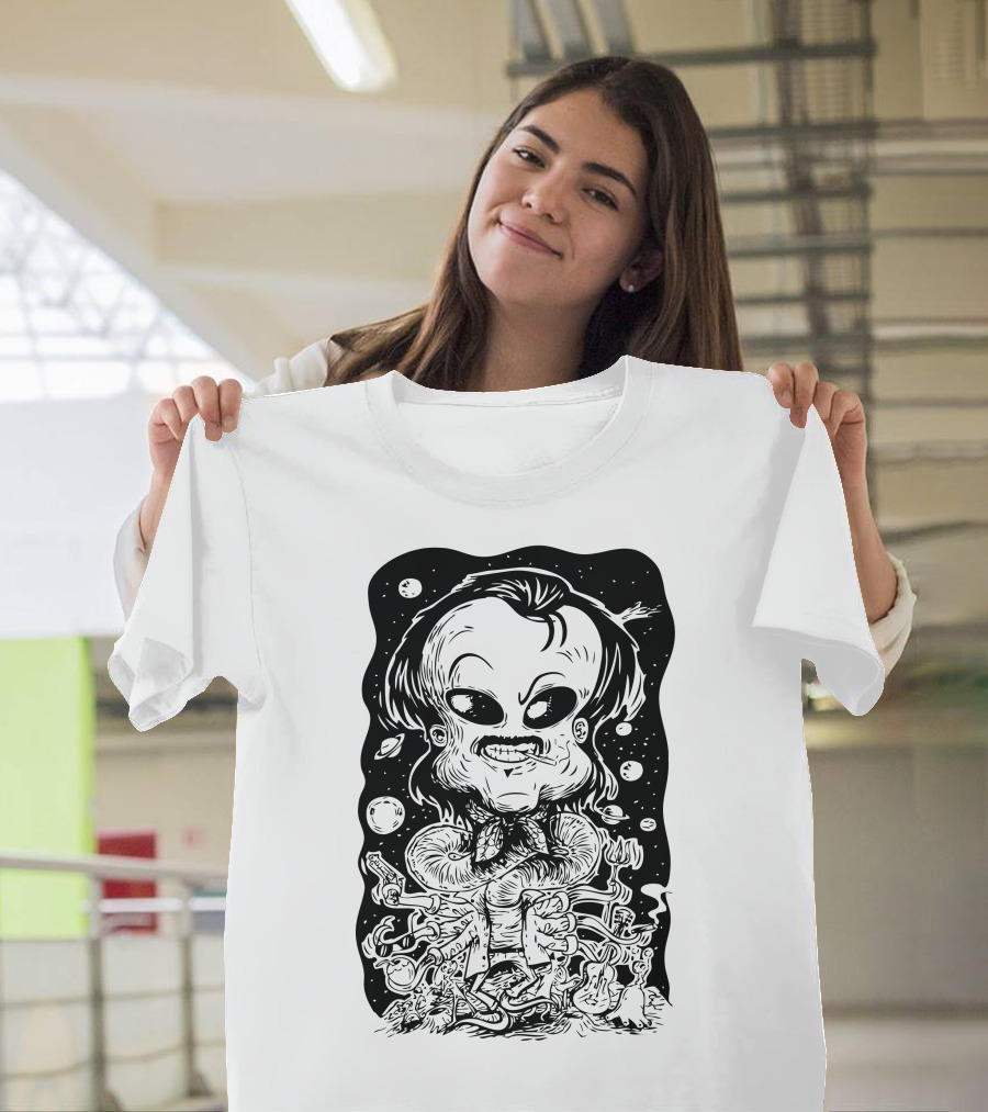 Rajinikanth Alien Cartoon Mashup Sci-Fi Black T-Shirt
