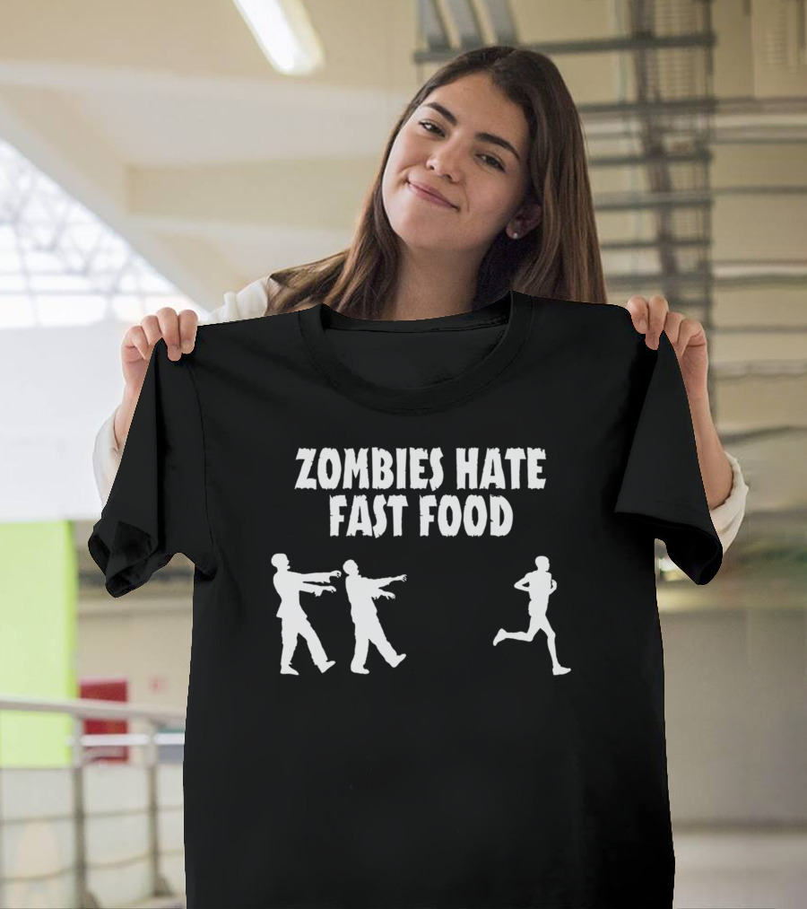 Zombies Hate Fast Food Silhouettes Chase Scene T-Shirt
