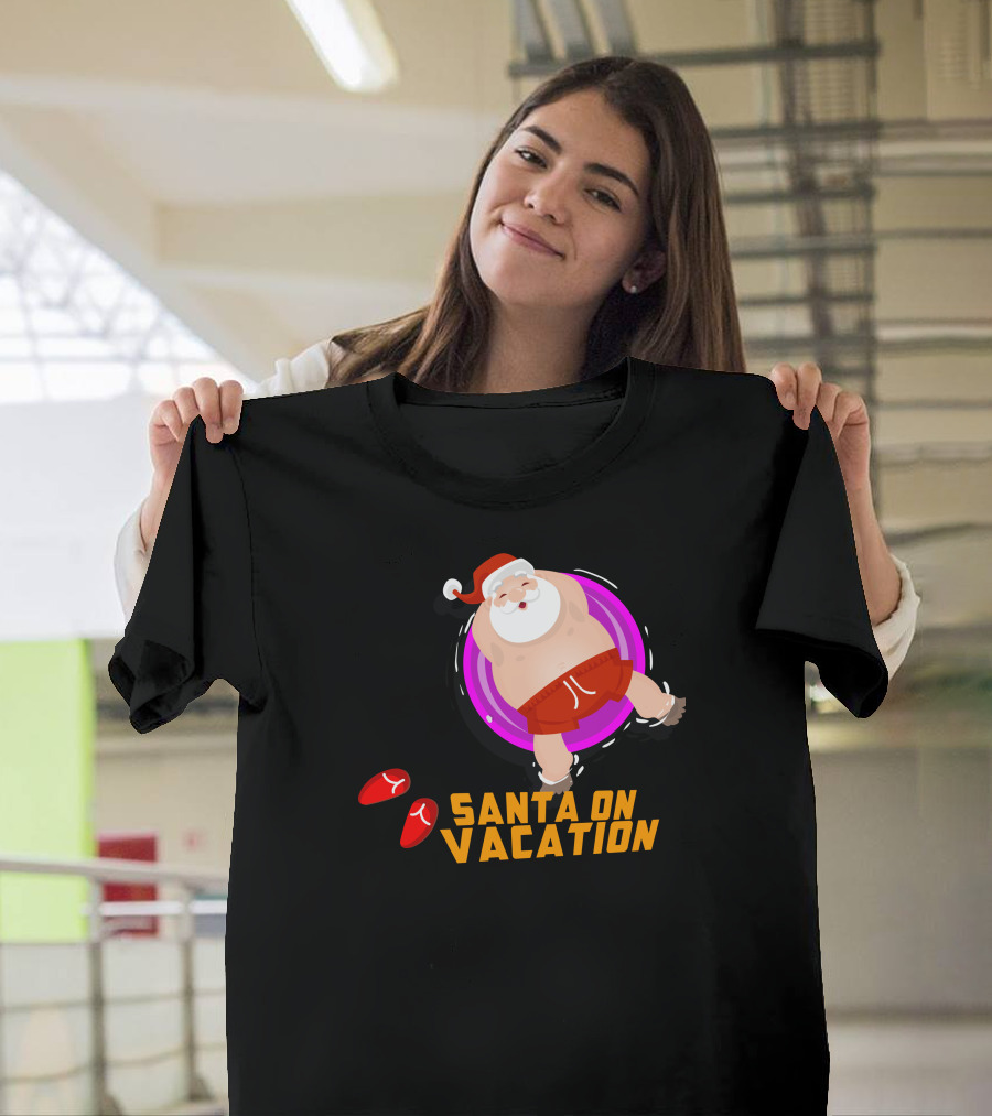 Santa Claus On Vacation Beach Tubing Relaxation T-Shirt
