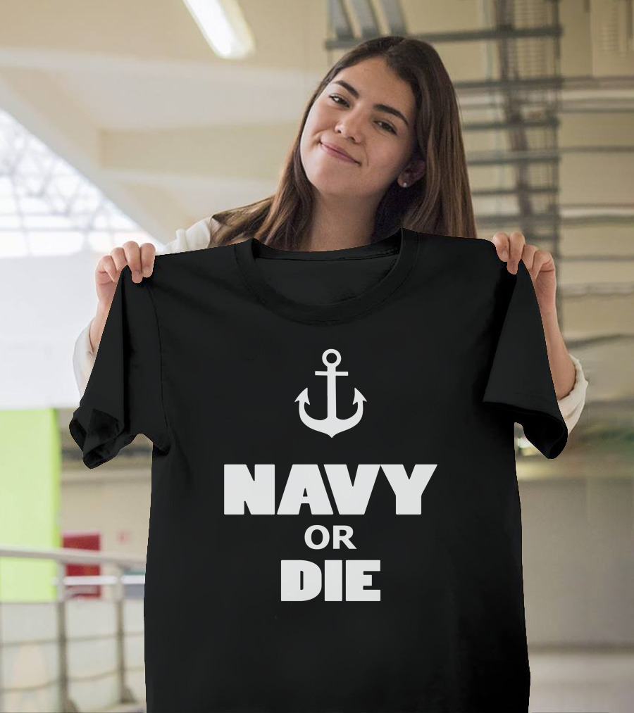 Navy Or Die Anchor Motif T-Shirt