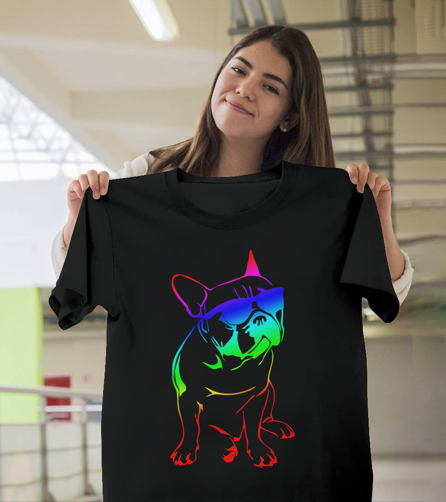 Bulldog Rainbow Sunglasses Retro Neon T-Shirt