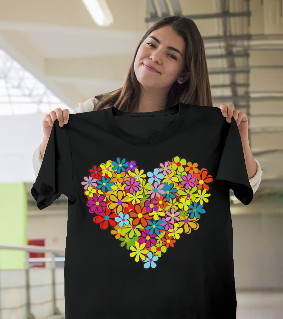 Colorful Heart Shaped Flower T-Shirt