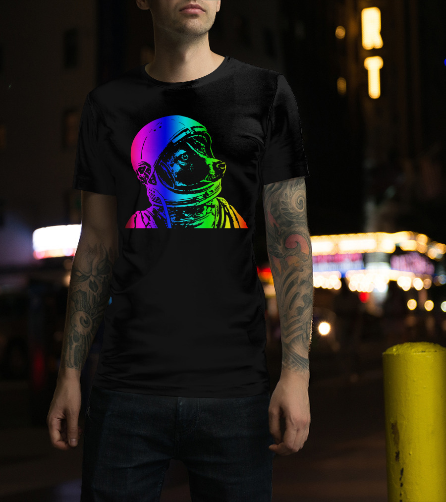 Dog Astronaut Rainbow Helmet T-Shirt