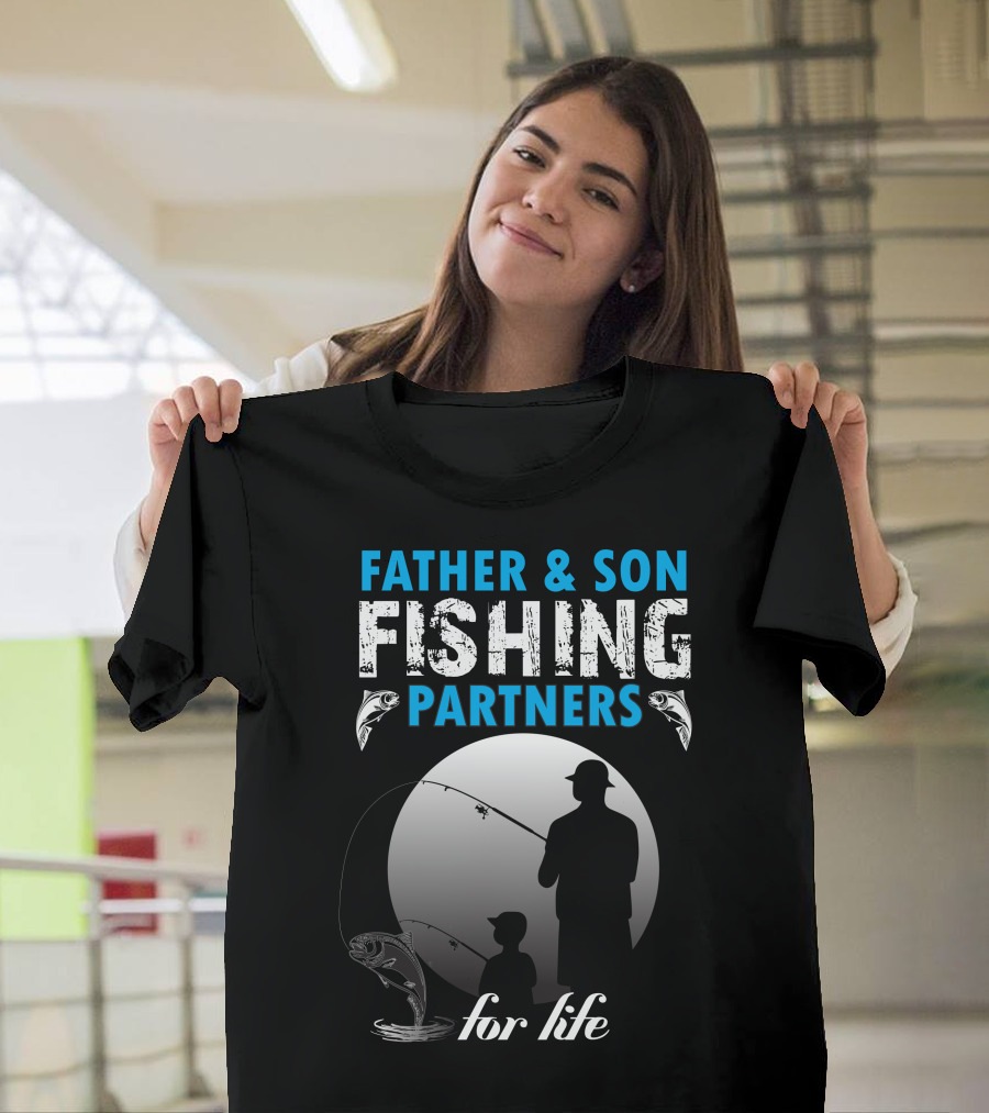 Father And Son Fishing Partners For Life Silhouette Fish Circle T-Shirt