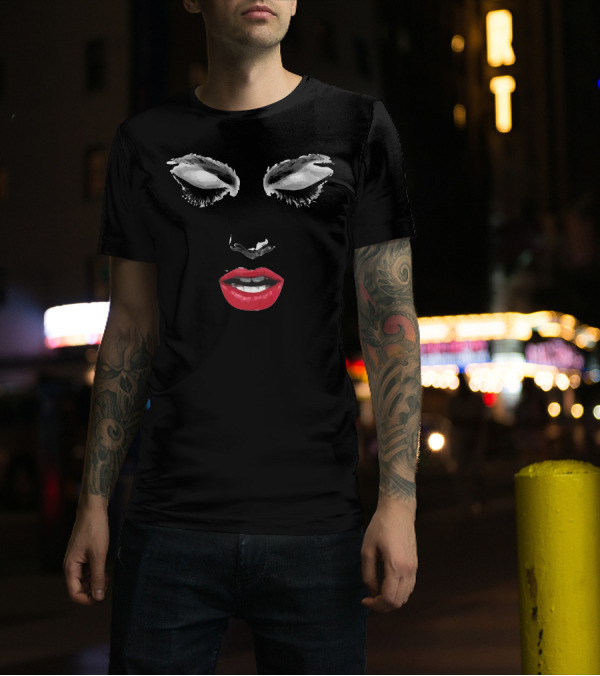 Girl Face With Red Lips And Closed Eyes T-Shirt