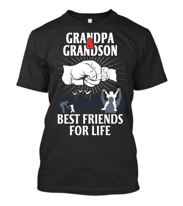 Grandpa And Grandson Fist Bump Best Friends For Life With Silhouetted Playful Scenes T-Shirt