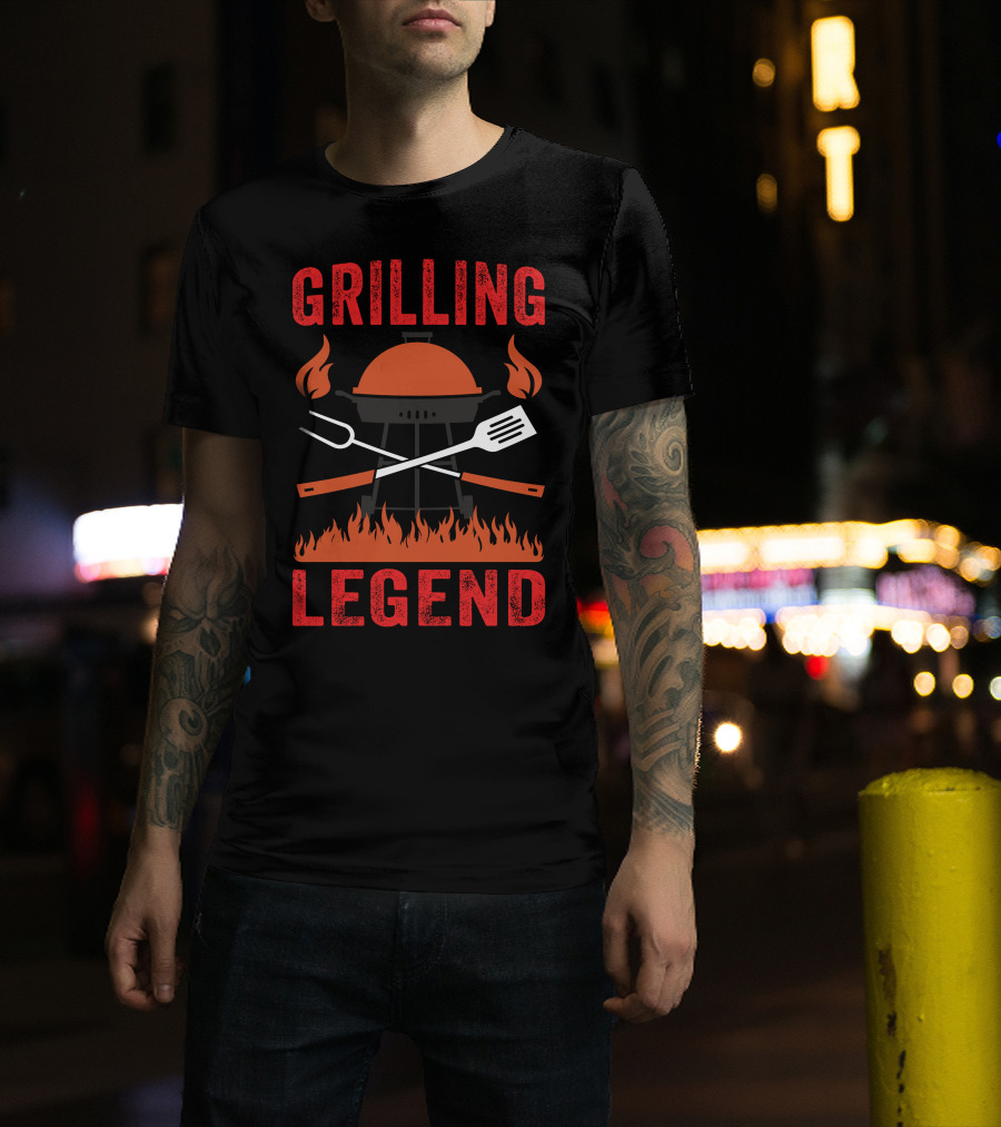 Grilling Legend BBQ Master With Flames And Utensils T-Shirt