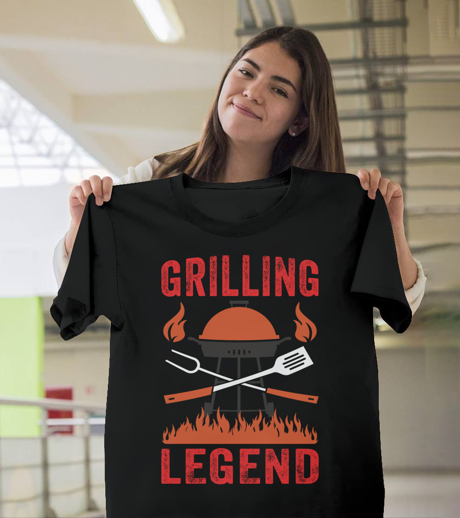Grilling Legend BBQ Master With Flames And Utensils T-Shirt