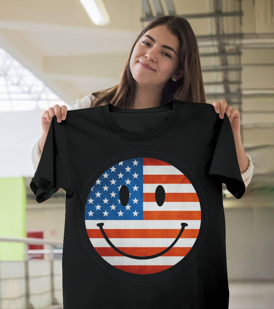 Patriotic Smiley Face American Flag T-Shirt