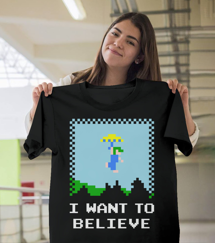I Want to Believe Retro Parachute Pixel T-Shirt