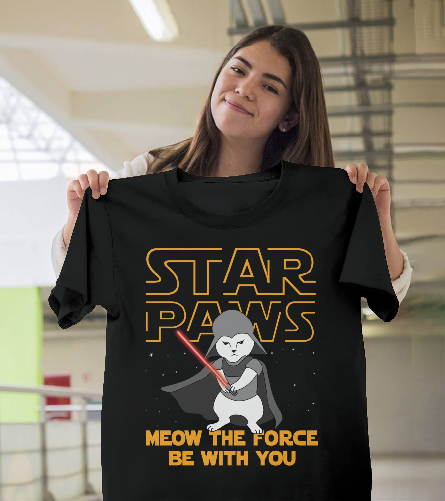 Star Paws Meow The Force Be With You Jedi Cat Lightsaber T-Shirt