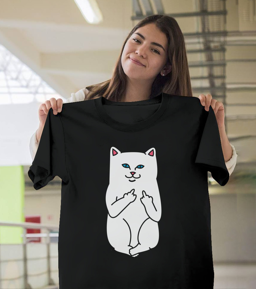 Nasty Cat Middle Finger Gesture Iconic Humor T-Shirt