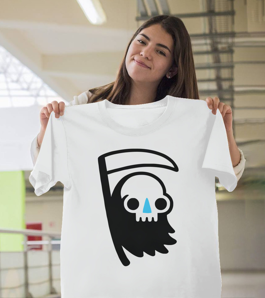 Reaper Dude Minimalist Skull with Blue Triangle Nose T-Shirt