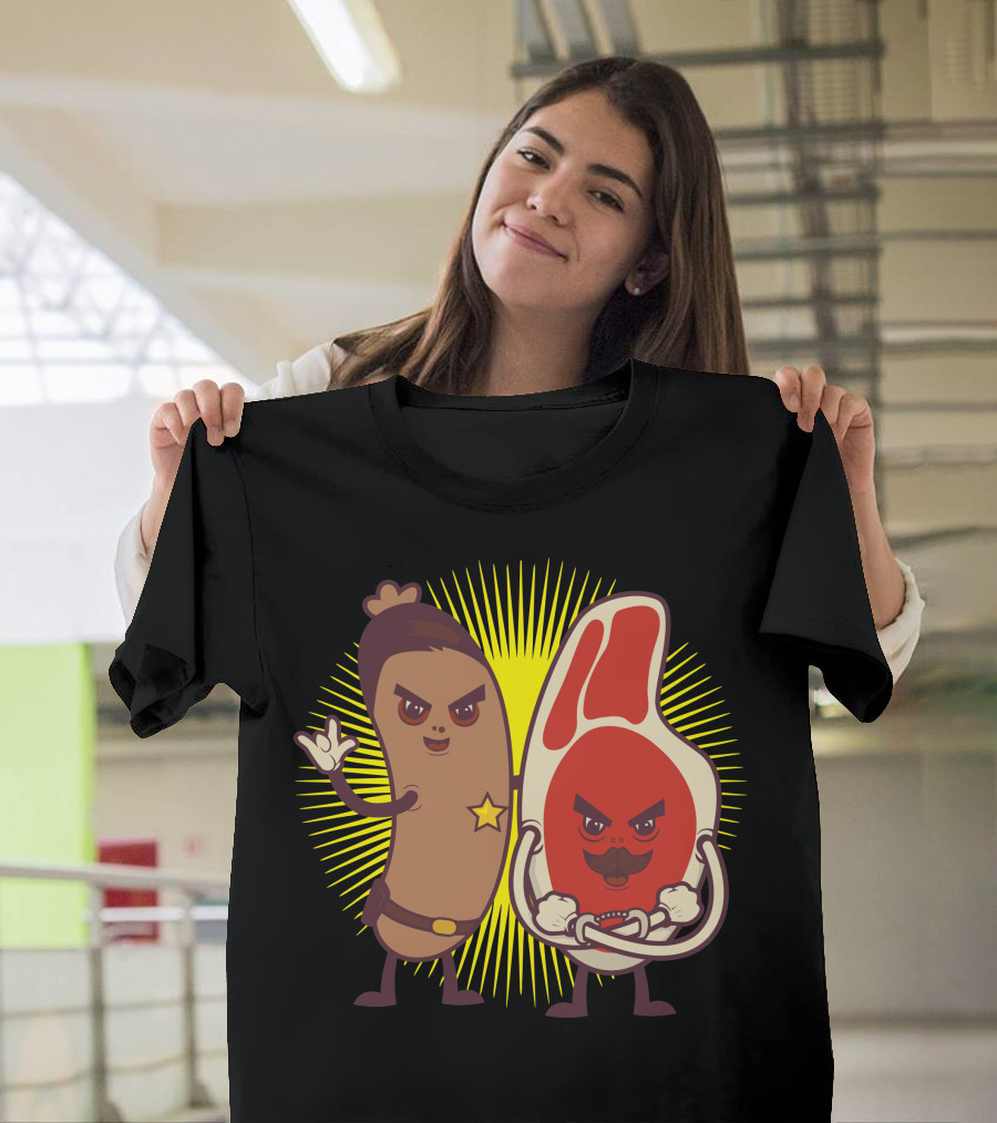 Good Cop Bad Chop Sausage and Steak Characters Comedy T-Shirt