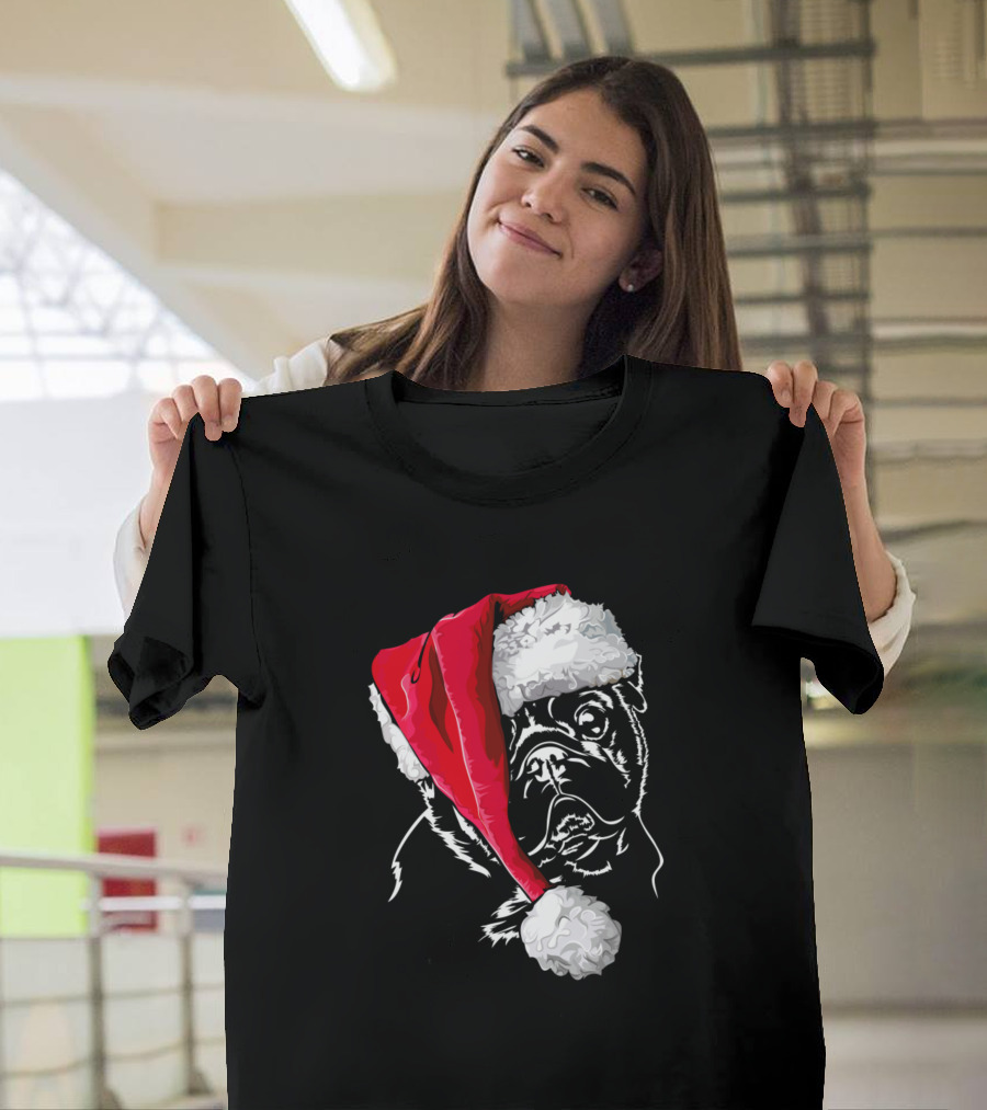 Funny Pug Santa Christmas Dog in Santa Hat T-Shirt
