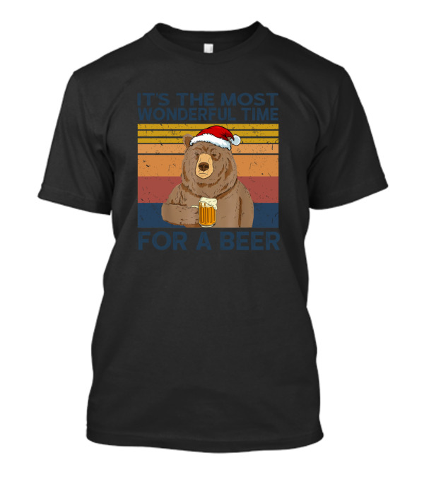 It's The Most Wonderful Time For A Beer Bear Santa Hat Vintage Stripes T-Shirt
