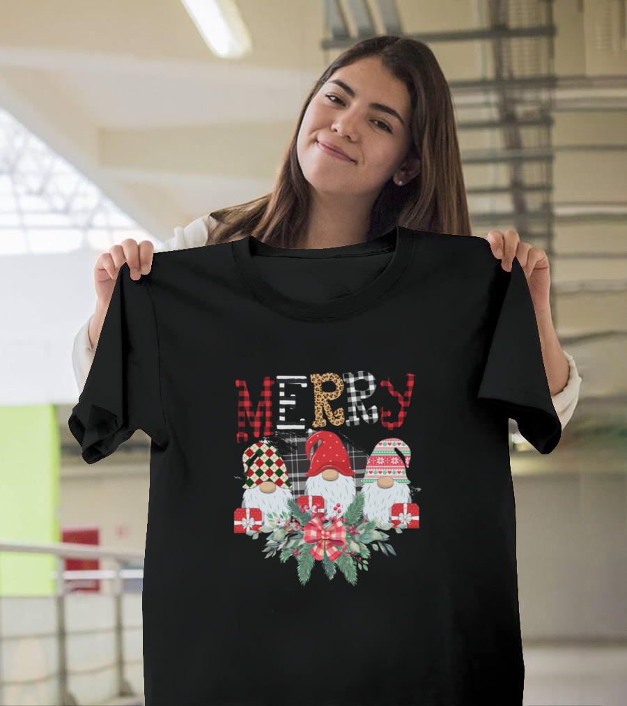 Merry Christmas Everything Gnomes Plaid and Patterns Holiday T-Shirt