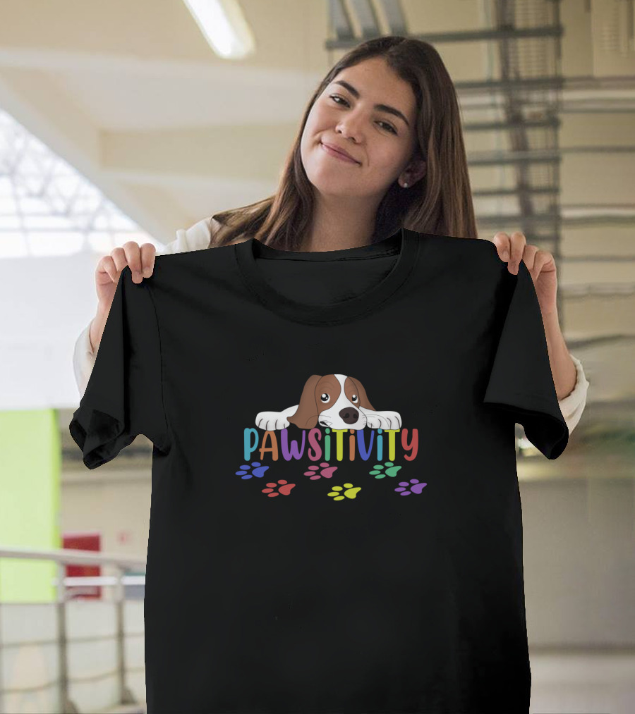 Pawsitivity Colorful Puppy Paws with Cute Little Puppy Lying On T-Shirt