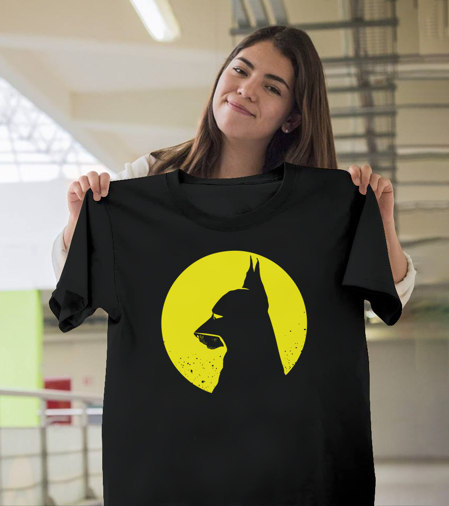 Batdog Silhouette in Yellow Circle T-Shirt