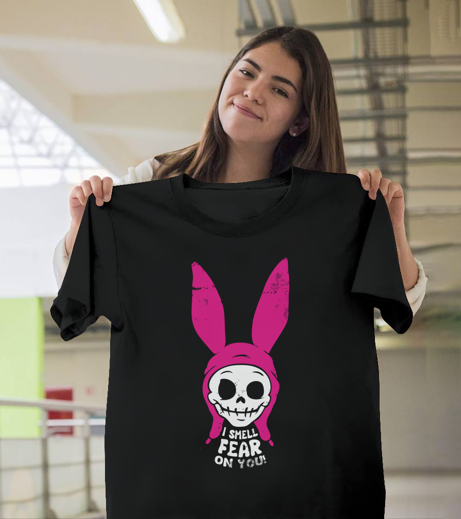 I Smell Fear on You Skull with Pink Bunny Ears T-Shirt