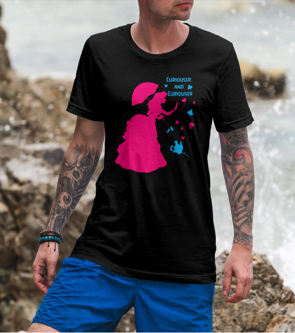 Curiouser And Curiouser Alice Silhouette With Heart And Teapot Accents T-Shirt