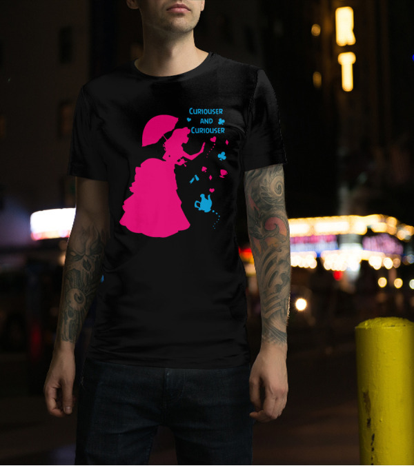 Curiouser And Curiouser Alice Silhouette With Heart And Teapot Accents T-Shirt