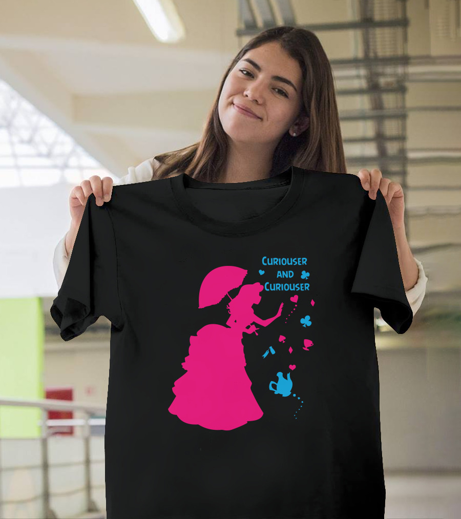 Curiouser And Curiouser Alice Silhouette with Heart and Teapot Accents T-Shirt