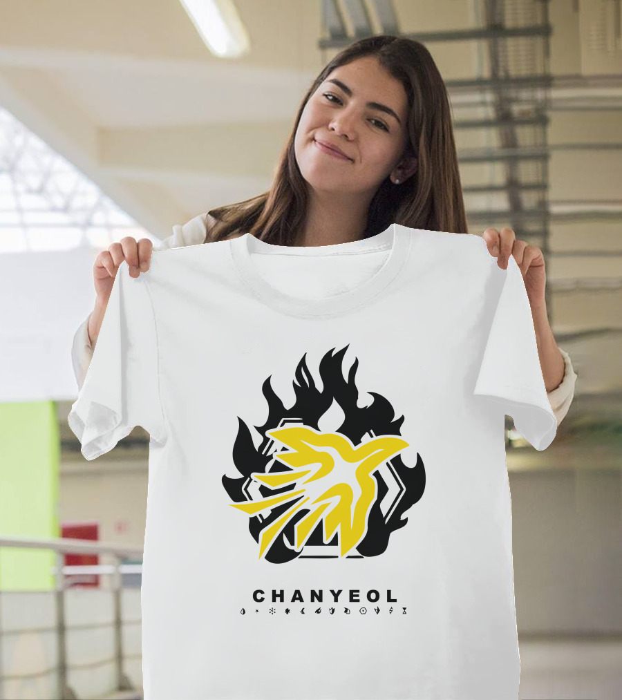Chanyeol Yellow Phoenix Emblem on Black with Symbols T-Shirt