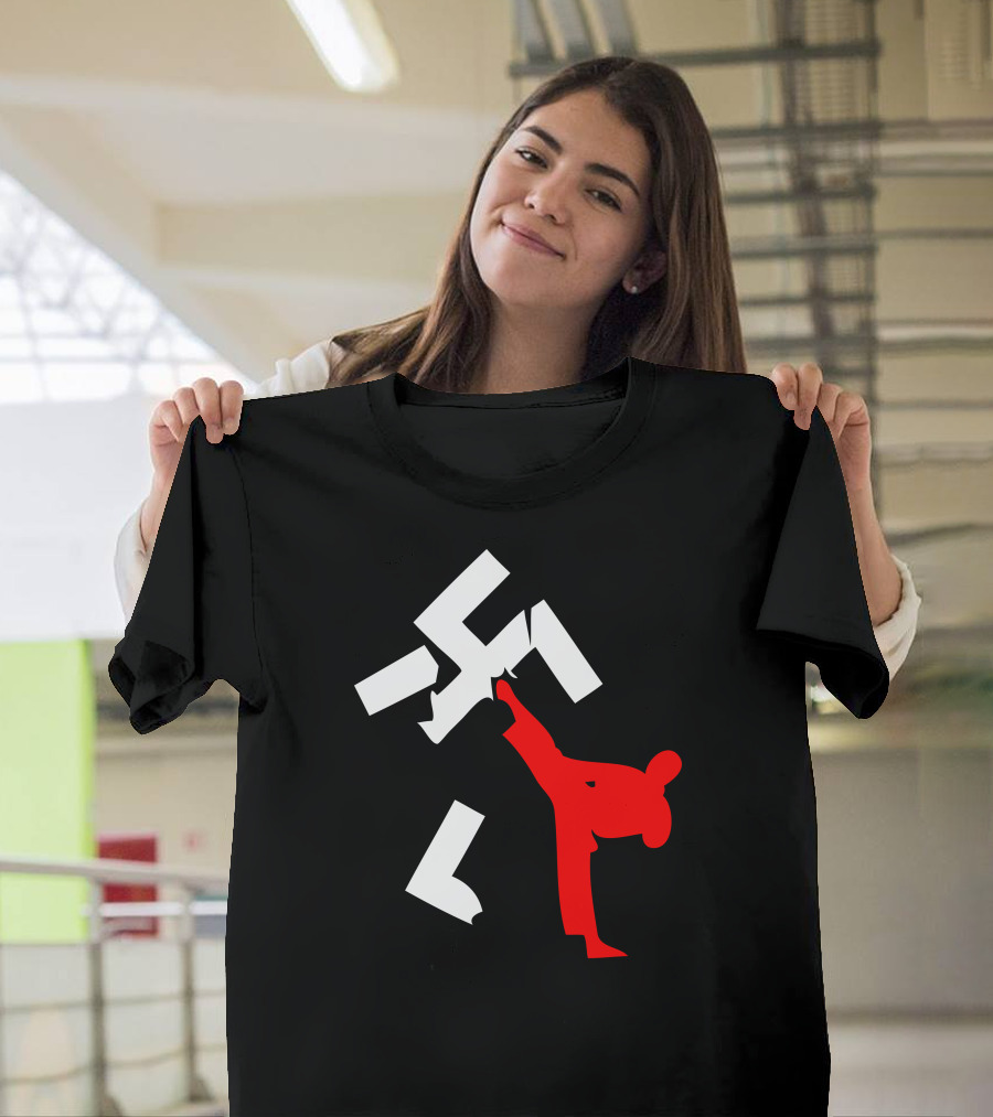 Kick Racism Karate Fighter Breaks Swastika T-Shirt
