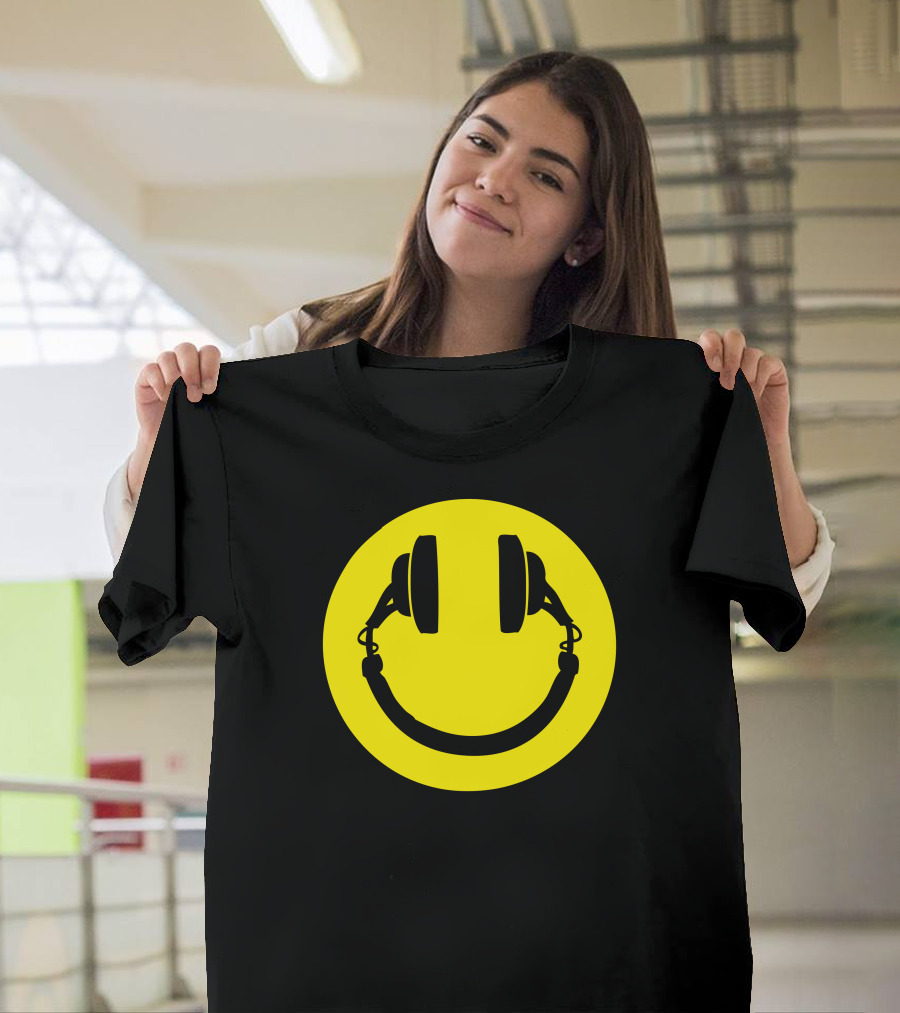 Smiley Headphones Happy Face Music T-Shirt