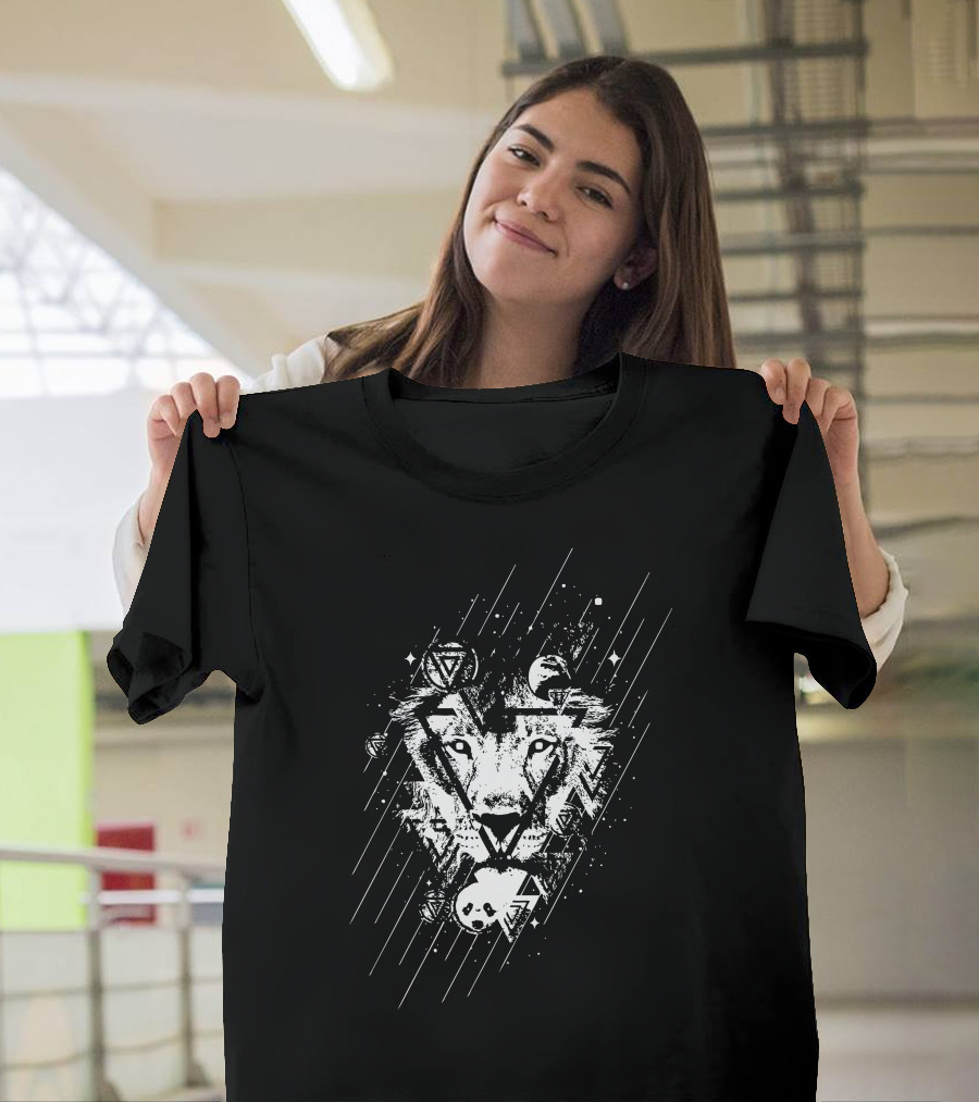 The Eye of Life Geometric Lion with Galaxy and Skull Elements T-Shirt