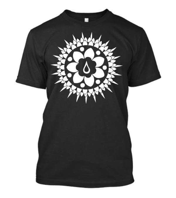 White Mandala Lotus With Teardrop Center In Black And White Sunburst T-Shirt