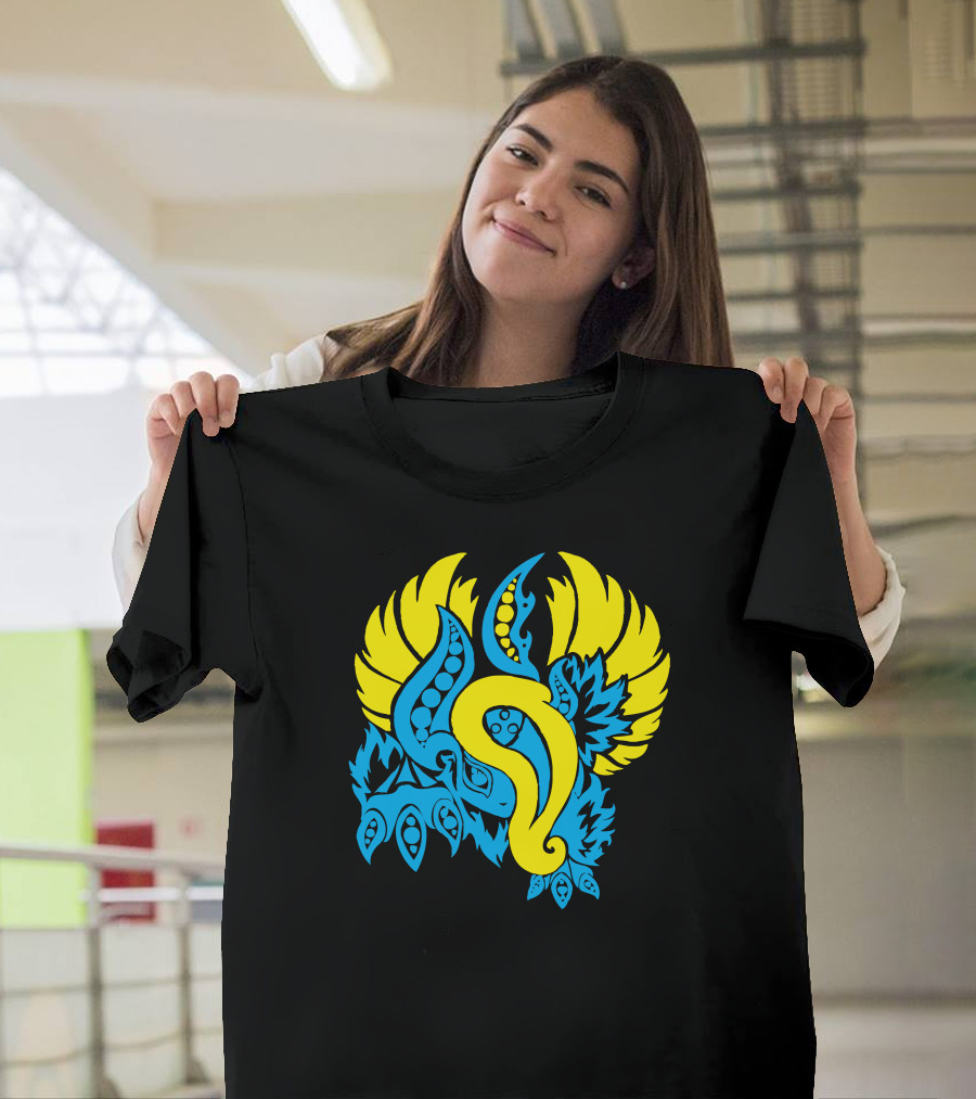 Yin And Yang Evolved Blue and Yellow Winged Abstract Elements T-Shirt
