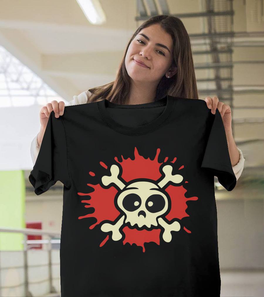 Albator Skull and Crossbones Icon on Red Splat T-Shirt