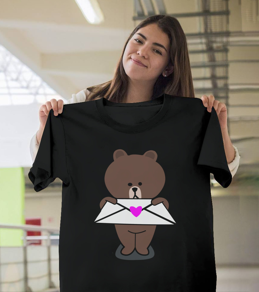 Brown Holding Envelope with Pink Heart T-Shirt